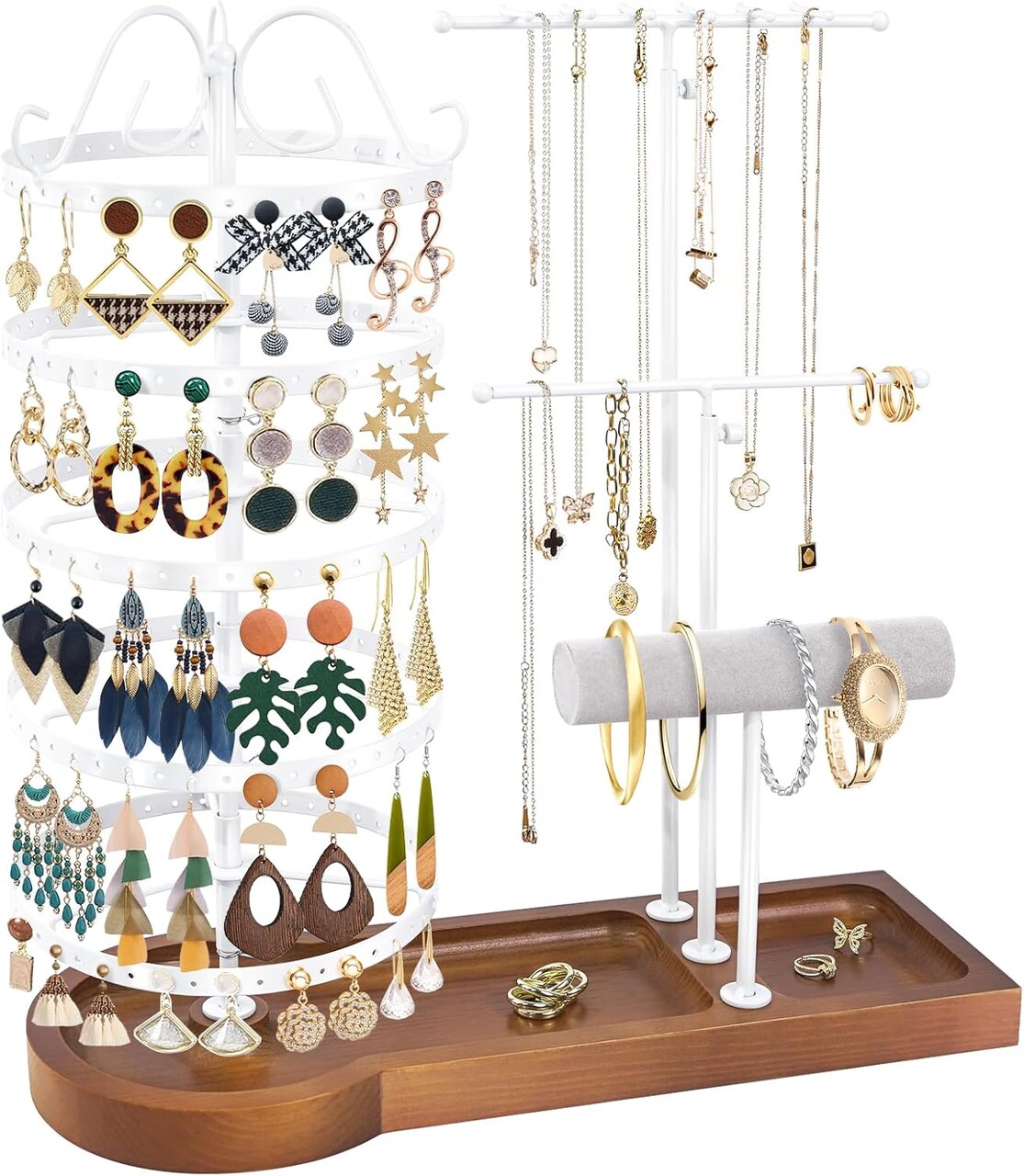 Metal Rotating Jewelry Organizer Stand – Multi-Functional Adjustable Holder for Earrings, Necklaces, Bracelets, Watches, and Rings